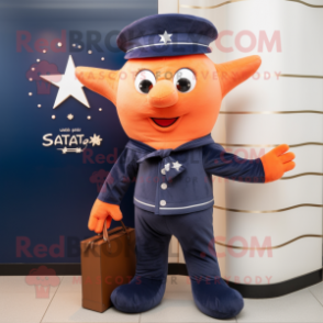 Navy Starfish mascot costume character dressed with a Coat and Scarves