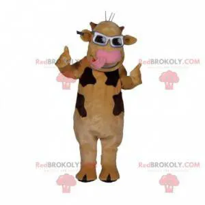 Mascot beige and brown cow with glasses - Redbrokoly.com