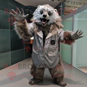 Silver Sloth Bear mascot costume character dressed with a Jacket and Cummerbunds