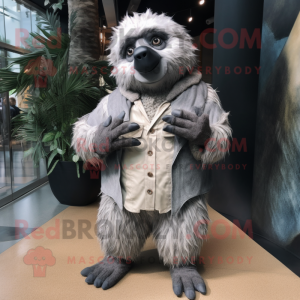 Silver Sloth Bear mascot costume character dressed with a Jacket and Cummerbunds