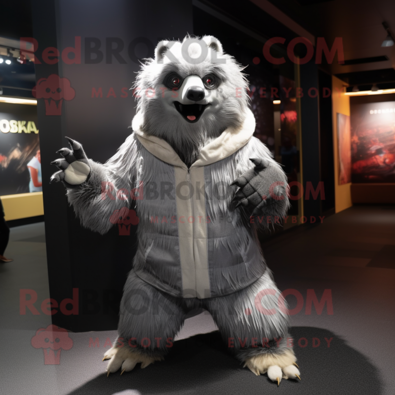 Silver Sloth Bear mascot costume character dressed with a Jacket and Cummerbunds Silver Sloth Bear mascot costume character dressed with a Jacket and Cummerbunds