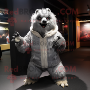 Silver Sloth Bear mascot costume character dressed with a Jacket and Cummerbunds