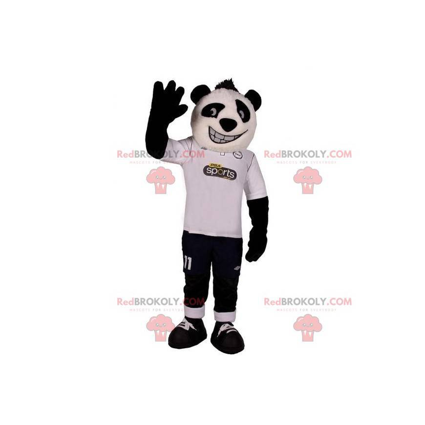 Mascote do panda branco e preto muito sorridente -