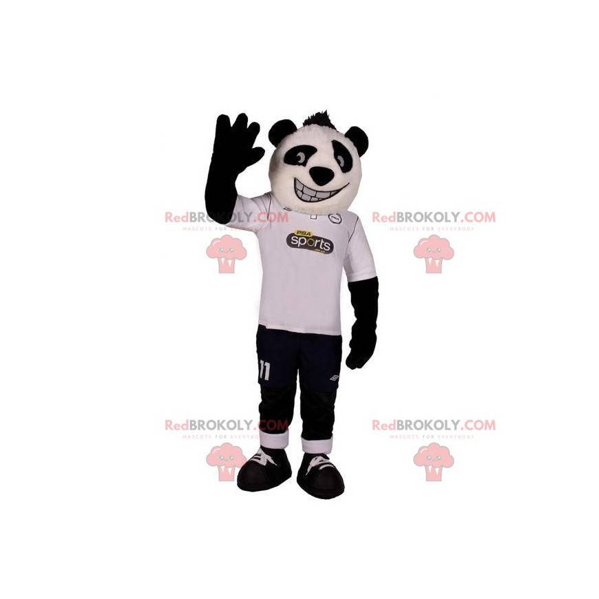 Zeer glimlachende witte en zwarte panda-mascotte -