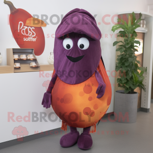 Rust Grape mascot costume character dressed with a Wrap Dress and Beanies