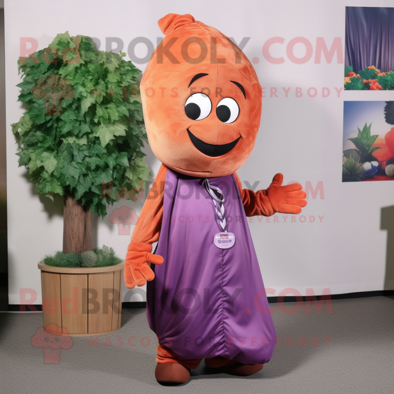 Rust Grape mascot costume character dressed with a Wrap Dress and Beanies Rust Grape mascot costume character dressed with a Wrap Dress and Beanies