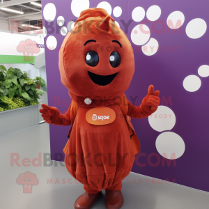 Rust Grape mascot costume character dressed with a Wrap Dress and Beanies