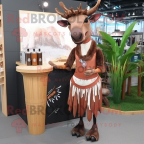 Brown Okapi mascot costume character dressed with a Cocktail Dress and Hairpins