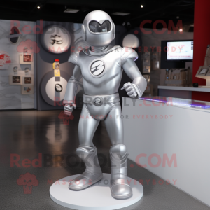 Silver Superhero mascot costume character dressed with a Polo Tee and Rings