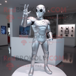 Silver Superhero mascot costume character dressed with a Polo Tee and Rings