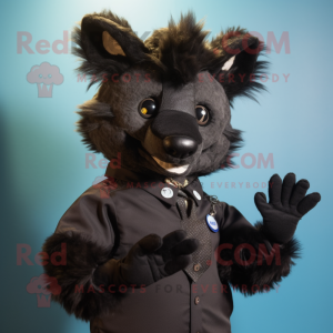 Black Hyena mascot costume character dressed with a Waistcoat and Mittens