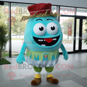 Cyan Hamburger mascot costume character dressed with a Dress Shirt and Scarf clips