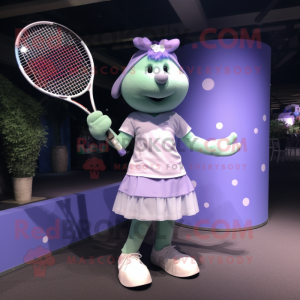 Lavender Tennis Racket mascot costume character dressed with a Dress and Bracelet watches