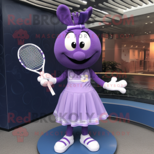 Lavender Tennis Racket mascot costume character dressed with a Dress and Bracelet watches