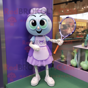 Lavender Tennis Racket mascot costume character dressed with a Dress and Bracelet watches