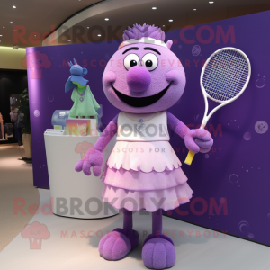 Lavender Tennis Racket mascot costume character dressed with a Dress and Bracelet watches