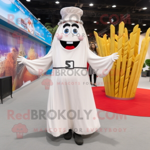 White French Fries mascot costume character dressed with a Maxi Skirt and Ties