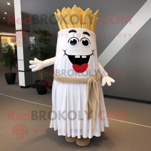 White French Fries mascot costume character dressed with a Maxi Skirt and Ties