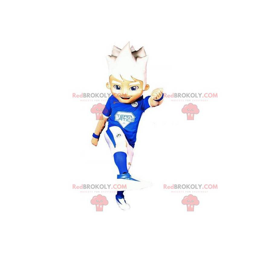 Mascotte ragazzo sportivo con i capelli bianchi - Redbrokoly.com