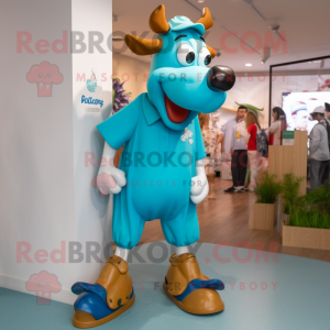 Cyan Guernsey Cow maskot...