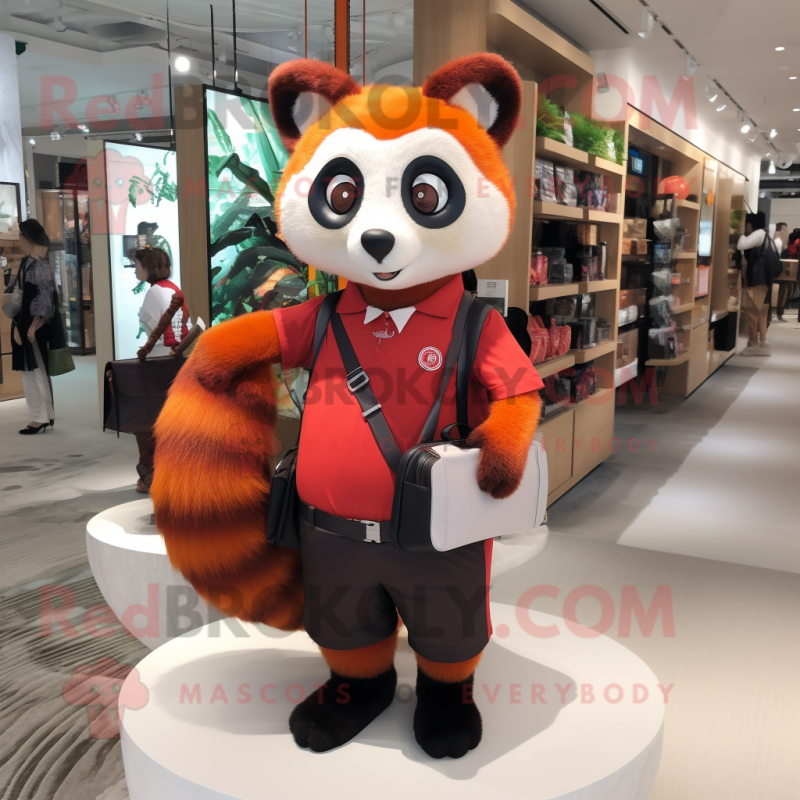 Orange Red Panda mascot costume character dressed with a Pencil Skirt and Handbags Orange Red Panda mascot costume character dressed with a Pencil Skirt and Handbags