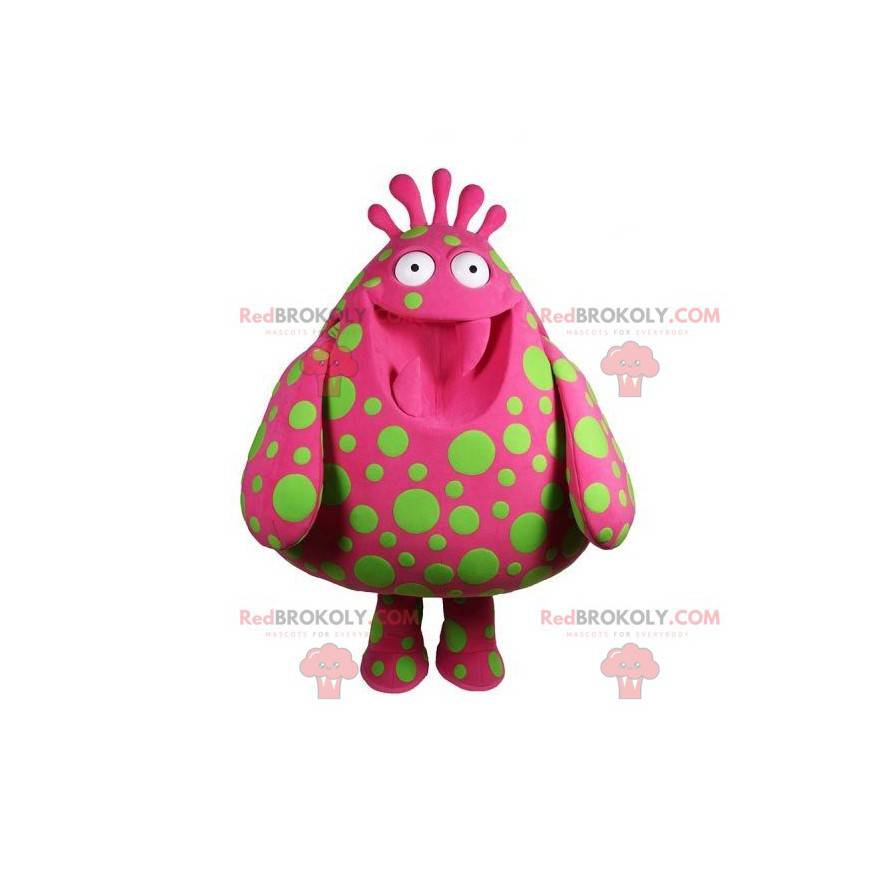 Big pink monster mascot with green dots - Redbrokoly.com