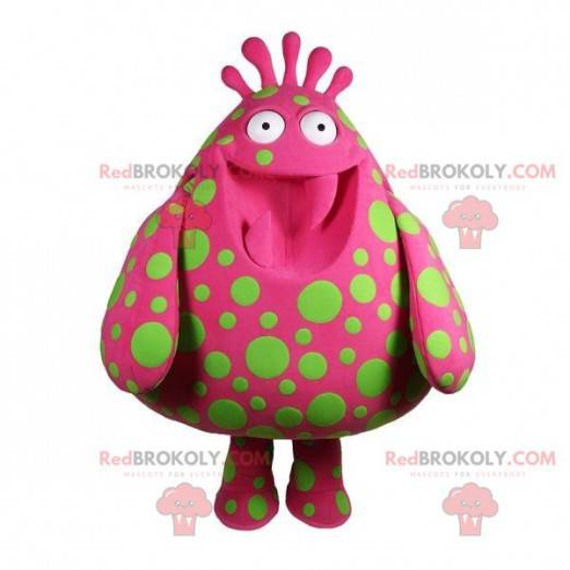 Big pink monster mascot with green dots - Redbrokoly.com