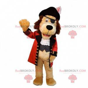 Mascote cachorro bege vestido com fantasia de pirata -