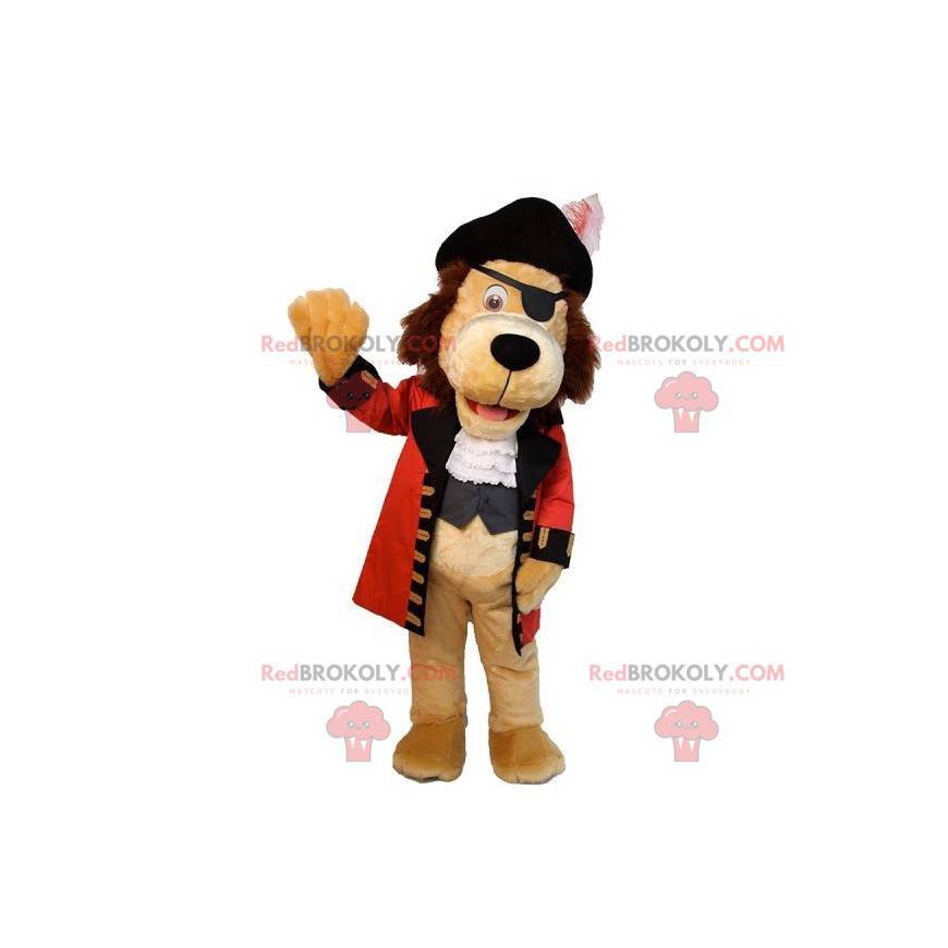 Beige hond mascotte gekleed in een piratenkostuum -