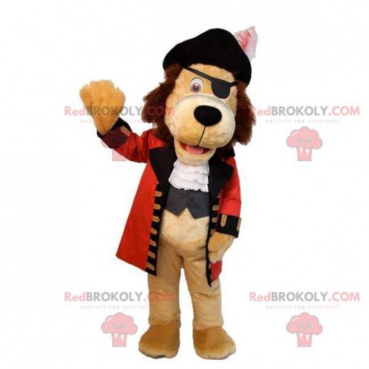 Beige dog mascot dressed in a pirate costume - Redbrokoly.com