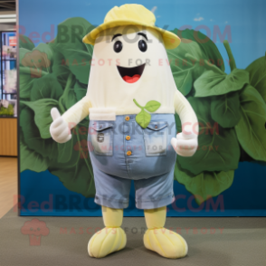 Cream Beet mascot costume character dressed with a Denim Shorts and Cummerbunds