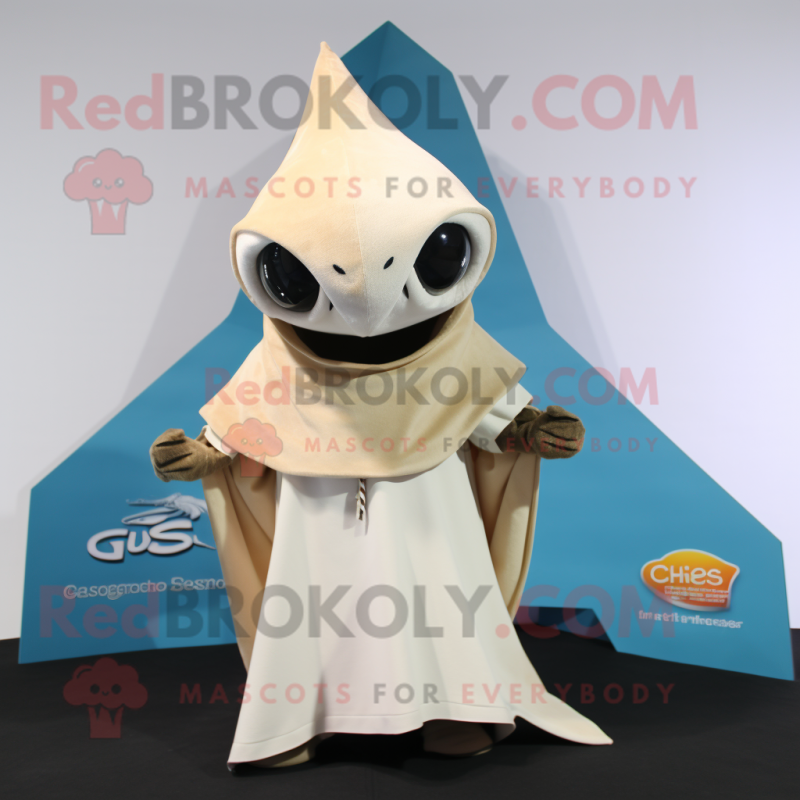 Cream Stingray mascot costume character dressed with a V-Neck Tee and Shawls