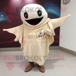 Cream Stingray mascot costume character dressed with a V-Neck Tee and Shawls