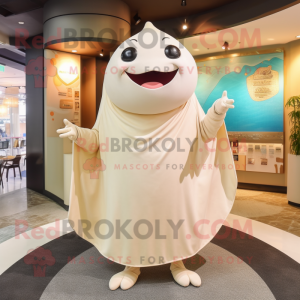 Cream Stingray mascot costume character dressed with a V-Neck Tee and Shawls