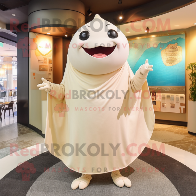 Cream Stingray mascot costume character dressed with a V-Neck Tee and Shawls Cream Stingray mascot costume character dressed with a V-Neck Tee and Shawls