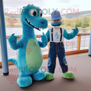 nan Loch Ness Monster mascot costume character dressed with a Boyfriend Jeans and Shoe clips