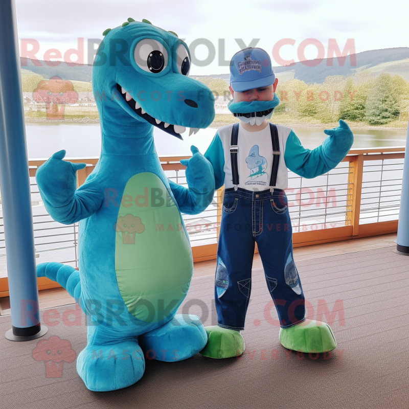 nan Loch Ness Monster mascot costume character dressed with a Boyfriend Jeans and Shoe clips
