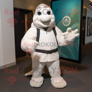 White Sea Turtle mascot costume character dressed with a Parka and Suspenders