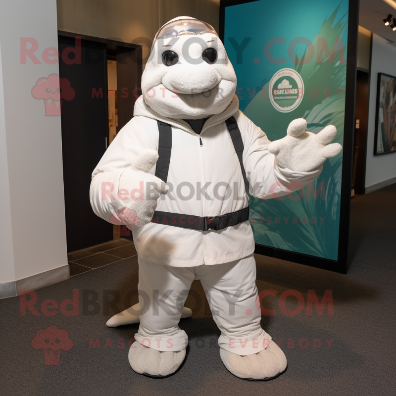 White Sea Turtle mascot costume character dressed with a Parka and Suspenders White Sea Turtle mascot costume character dressed with a Parka and Suspenders