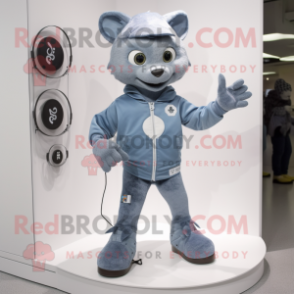 Gray Pendant mascot costume character dressed with a Flare Jeans and Lapel pins