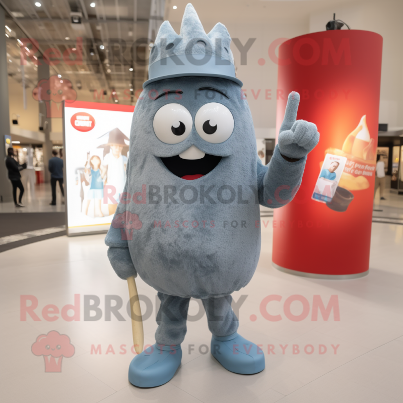 Gray Pendant mascot costume character dressed with a Flare Jeans and Lapel pins Gray Pendant mascot costume character dressed with a Flare Jeans and Lapel pins