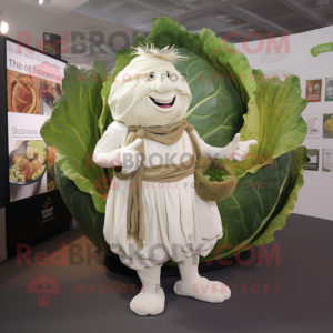 White Cabbage mascot costume character dressed with a Dress and Lapel pins