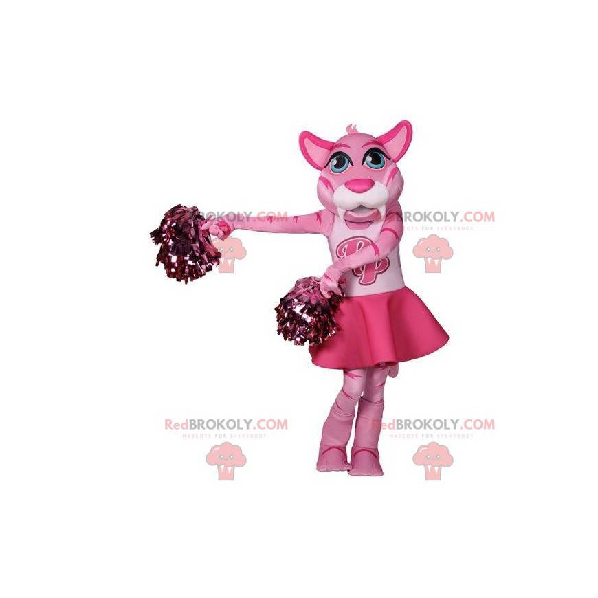 Cheerleader rosa och vit kattmaskot - Redbrokoly.com