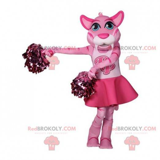 Rosa und weiße Katzenmaskottchen der Cheerleaderin -