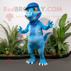 Blue Geckos mascot costume character dressed with a Bermuda Shorts and Earrings