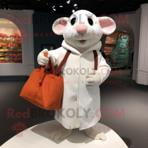 White Ratatouille mascot costume character dressed with a Hoodie and Tote bags