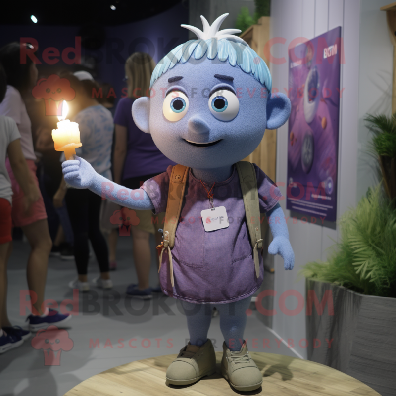 Lavender Scented Candle mascot costume character dressed with a Denim Shorts and Watches