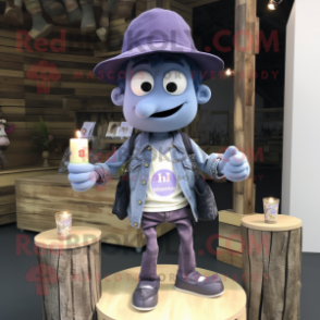 Lavender Scented Candle mascot costume character dressed with a Denim Shorts and Watches