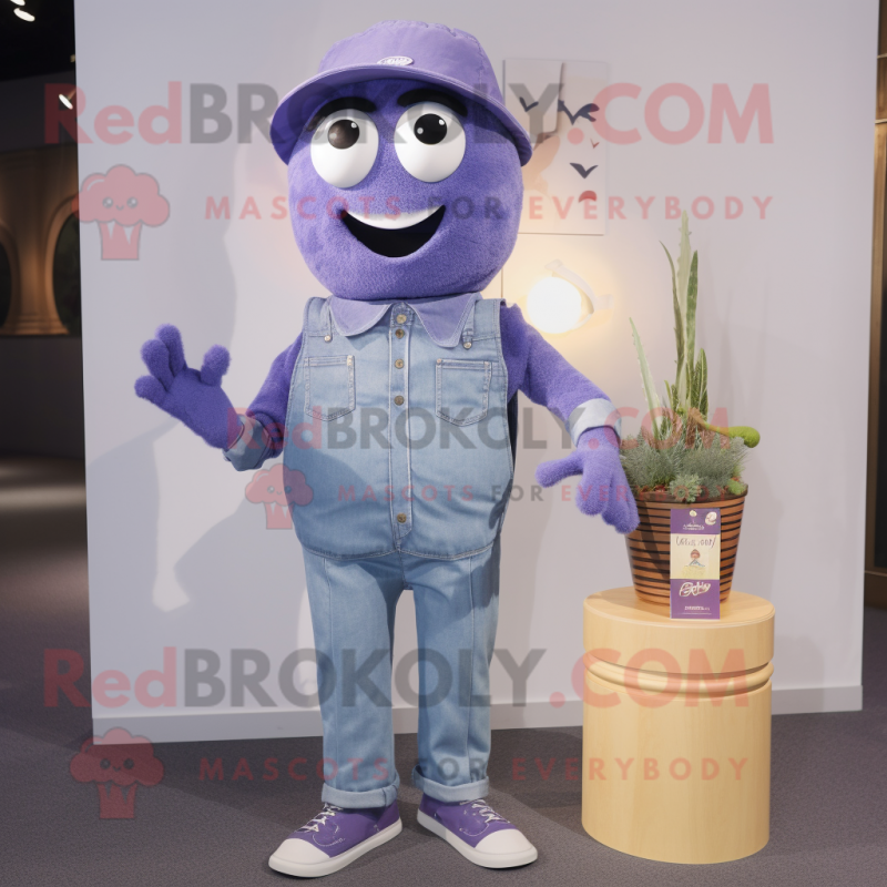Lavender Scented Candle mascot costume character dressed with a Denim Shorts and Watches