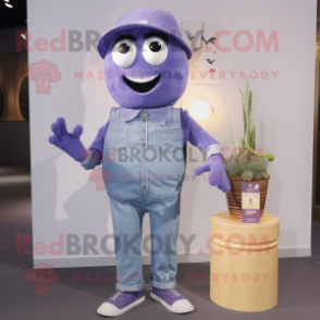 Lavender Scented Candle mascot costume character dressed with a Denim Shorts and Watches